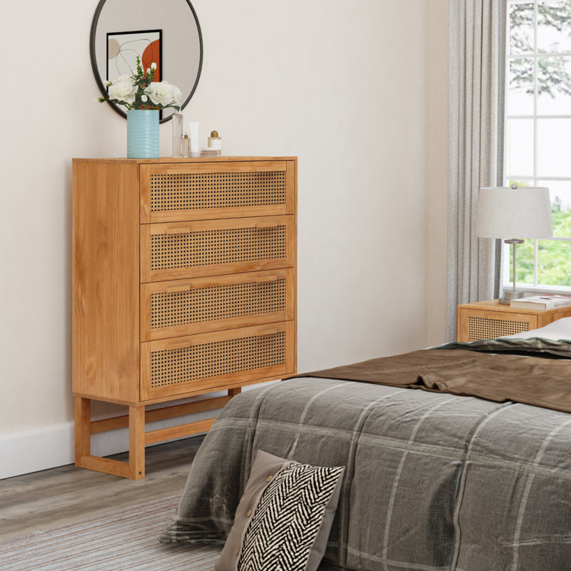 Coffre de rangement en bois naturel pour chambre à coucher Boho