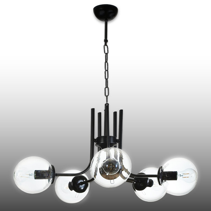 Lustre 5 lumières avec abat-jour en verre, Fumée noire