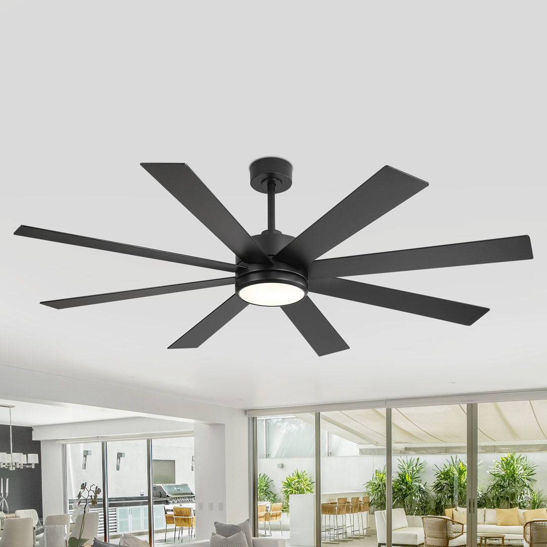Veliz 65" Large Ceiling Fan with Light Kit and Remote Control, 6 Speeds DC Reversible Motor, 3 Color Lights, Timer, 8 Plywood Blades, 6''/20'' Downrods, for Indoor/Covered Outdoor Use Ivy Bronx Blade 