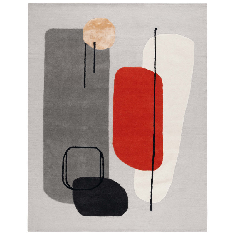 Tapis gris / argent en laine / viscose touffeté à la main Katsusuke, Rectangle 8 pi x 10 pi