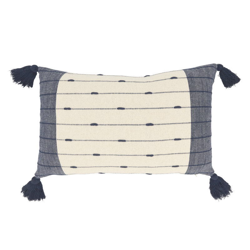 Lincoln Collection Cotton Reversible Throw Pillow, Polyester, 12"H x 20"W, Navy/Beige
