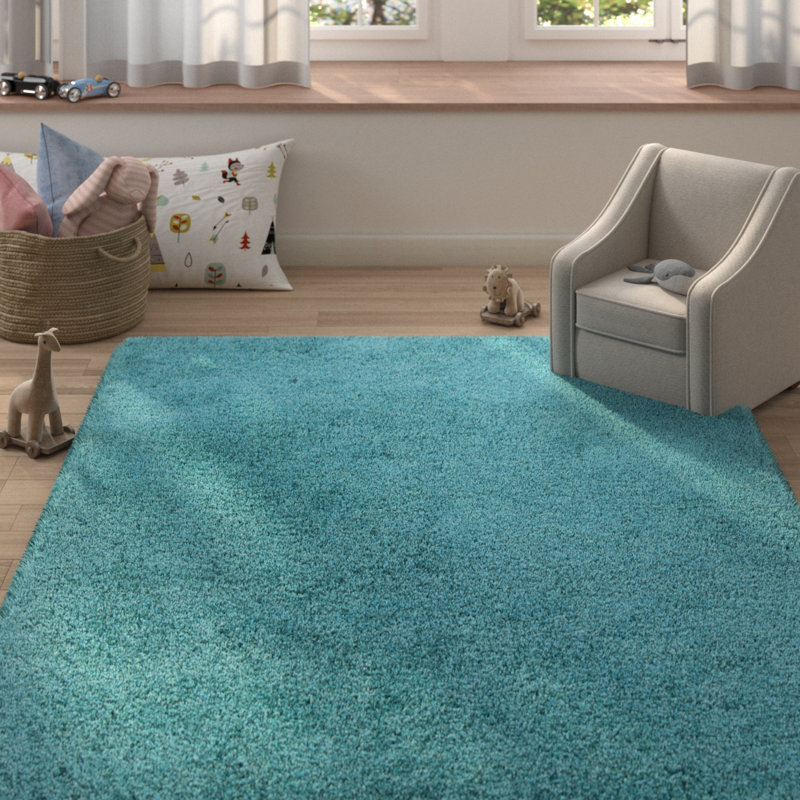 Tapis de zone turquoise tissé à la main Garretson, Rectangle 9 pi x 13 pi