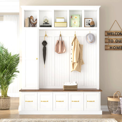 Arbre d'entrée avec porte-manteaux, banc à chaussures et armoire de rangement