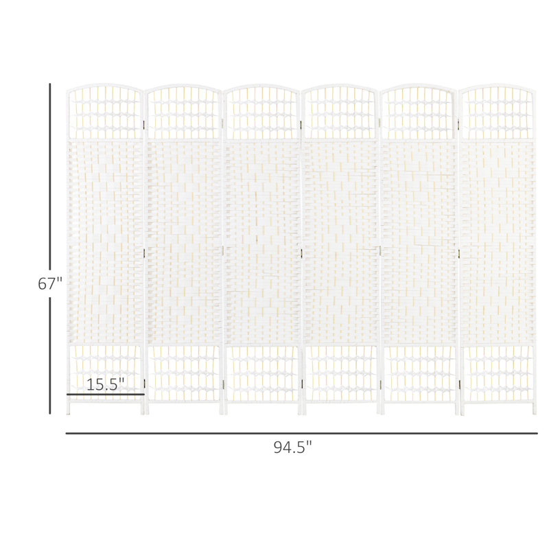 White 6 Panel Privacy Divider, 5.6' Folding Room Partition, Wave Fiber. Elegant For Home Office, Space Screen, Utilization