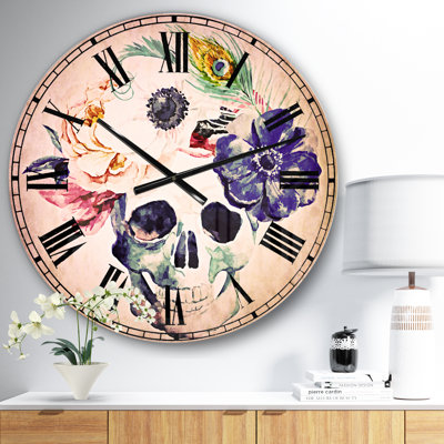 Anemones and Scull - Horloge murale bohémienne