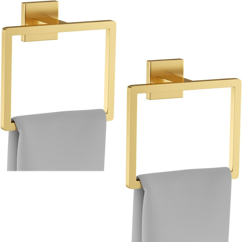 Ensemble de 2 anneaux à serviettes carrés - Porte-serviettes muraux en acier inoxydable SUS304 pour salle de bain, Doré