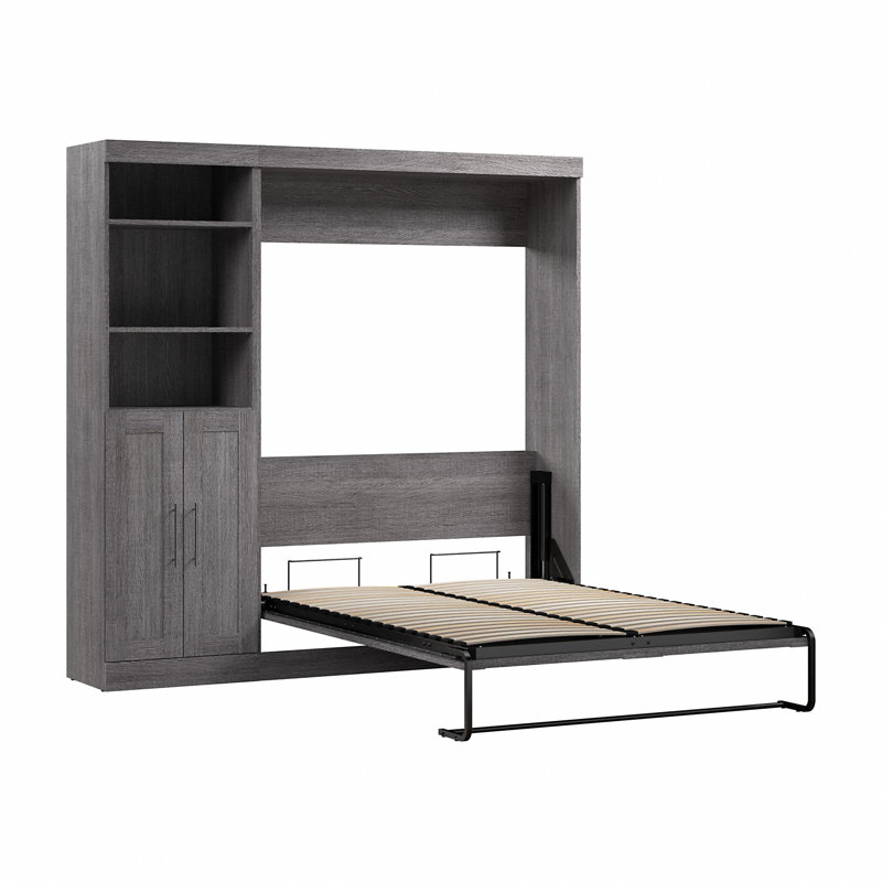 Arlex Bed and Storage Unit with Doors (89W), Bark Gray, Full