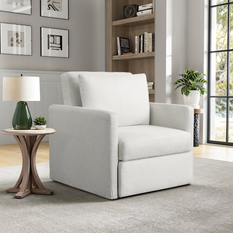 Serta Bonnie 39" Convertible Accent Chair, Dream Coil Comfort, Easy Assembly, Cream Polyester