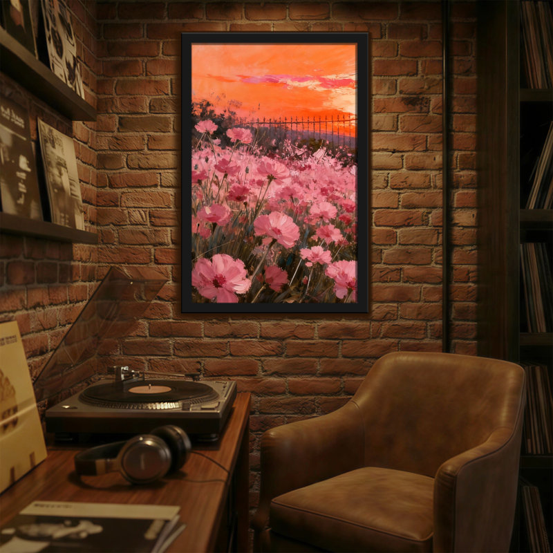 Plantes et fleurs, fleurs roses, coucher de soleil, clôture de jardin, paysage, H 18 po x l 12 po