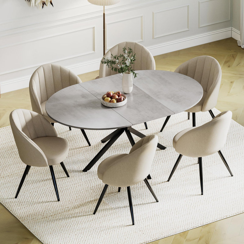 6 -Person Extendable Dining Set, Grey, Beige