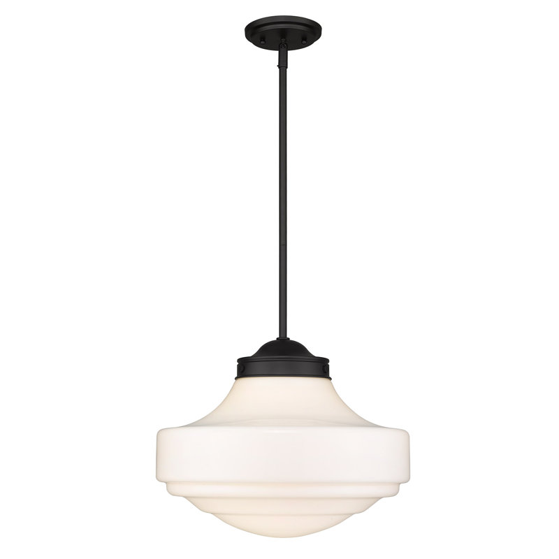 Melora 1 - Light Schoolhouse Pendant, Vintage Milk Glass, Matte Black