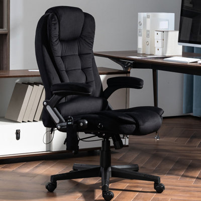 6 chaises vibrantes avec chaleur, dossier inclinable, siège rembourré réglable, fauteuil de bureau chauffant noir, sensation de velours élevé,