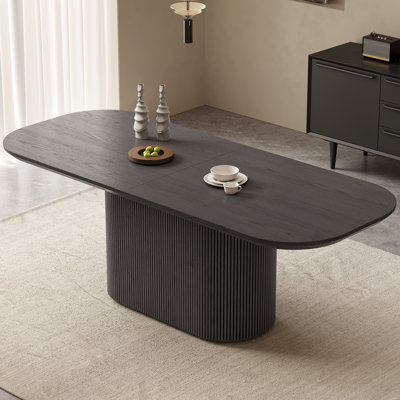 86.61" Modern Oval Black Dining Table for Kitchen, Bar, Living Room
