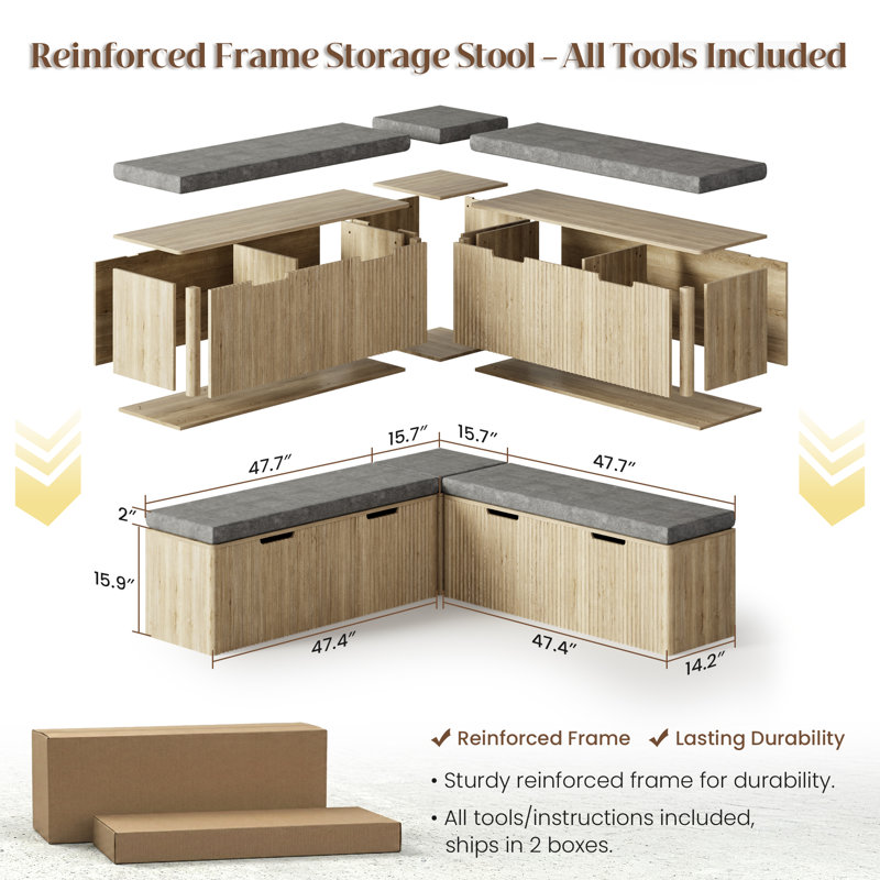 L Shaped Breakfast Nook Bench with Hidden Storage,Banquette Seating Backless Corner Dining Storage Bench Seat with Cushion for Kitchen Entryway