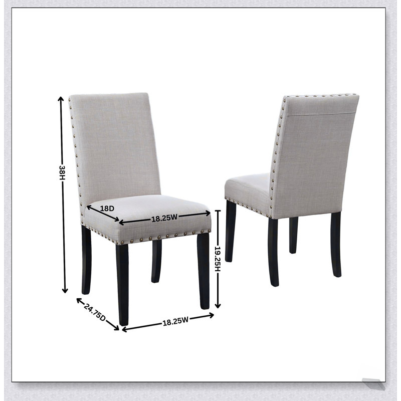 Chaises de salle à manger en tissu Biony avec garniture cloutée, ensemble de 2, confortables et élégantes pour les salles à manger modernes