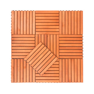 Carreau de terrasse à 8 lattes en bois brun rougeâtre (ensemble de 10 tuiles)
