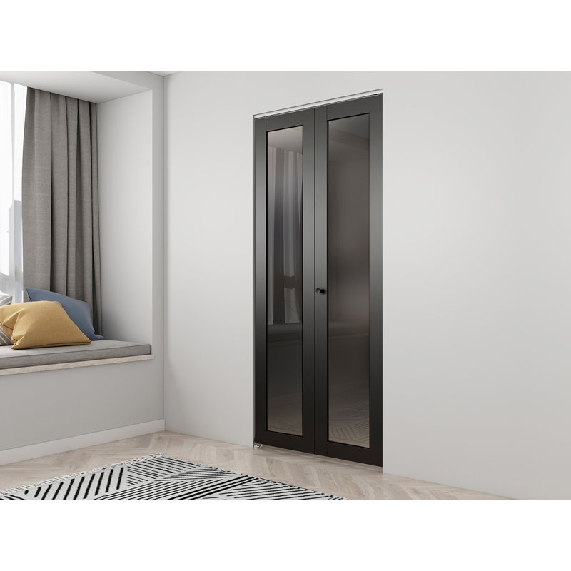 Porte pliante en panneau de fibres à densité moyenne noire 36 po x 80 po avec quincaillerie et poignée | Idée de cadeau