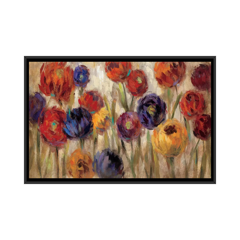 " Asters And Mums " by Silvia Vassileva, 18" H x 26" W x 1.5" D, Black Framed Canvas, No Mat