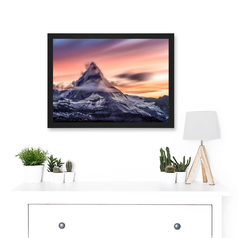 Ferrara Matterhorn Sunset Mountain Alps Photo Italy Switzerland - Single Picture Frame Print, 33cm H x 45.5cm W x 2cm D