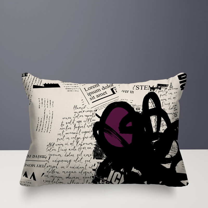 Oreiller rectangulaire réversible intérieur / extérieur Cena, H 14 po x l 20 po, Mauve / noir / blanc cassé