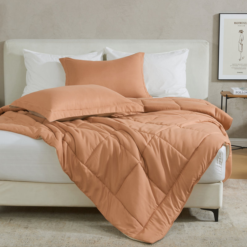 Twin XL Almond and Sand Reversible Microfiber Comforter Set
