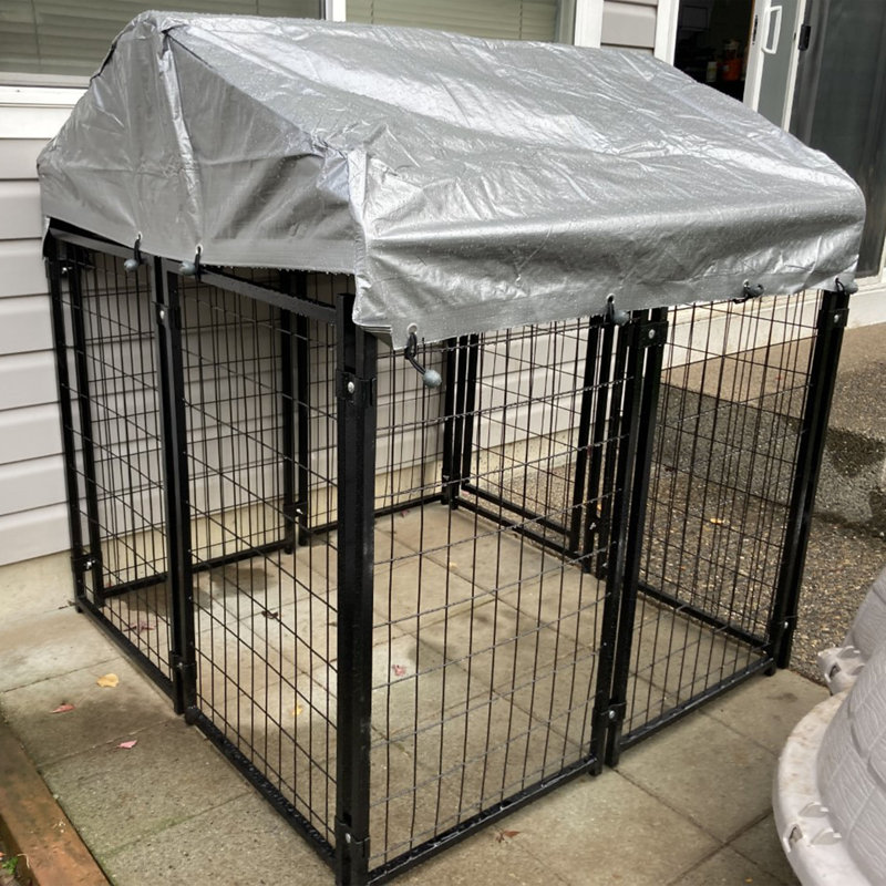 ALEKO Black Steel Expandable Kennel with Roof and Cover