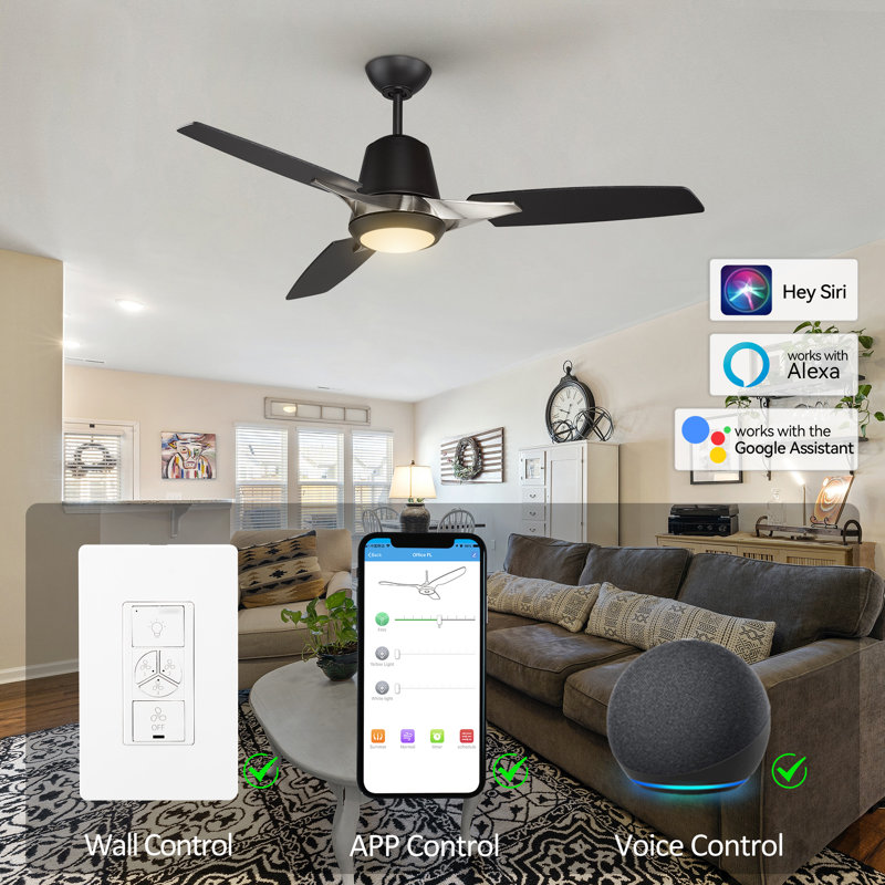 52'' Ceiling Fan with LED Lights, Black