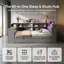 Lit plateforme double en bois Dormal, lit de jour rembourré avec tablettes, tiroirs, station de charge, éclairage DEL, bureau-1356271478