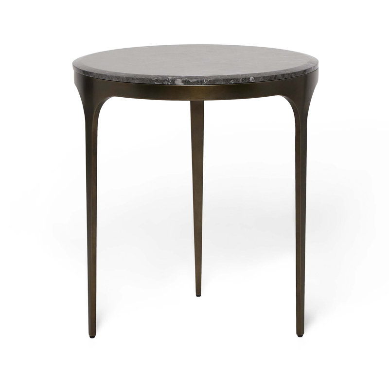Camilla Marble End Table, Terra Brown, 26" H x 26" W x 26" D, Antique Bronze