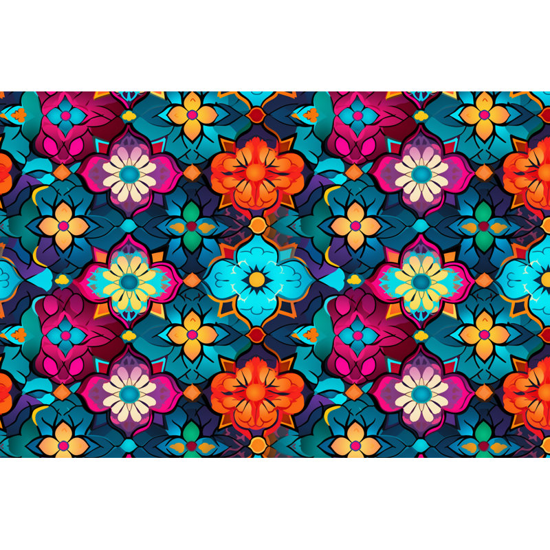 Machine Printed Throw Blanket, Floral, 60" L x 50" W, Blue/Orange