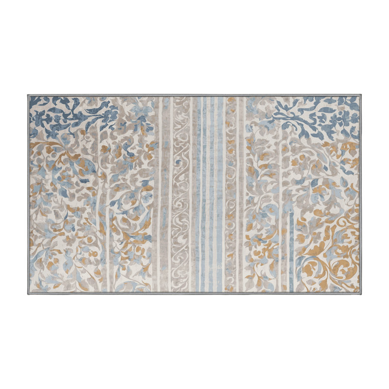 Machine Washable Gray Area Rug, Rectangle 5' x 7'