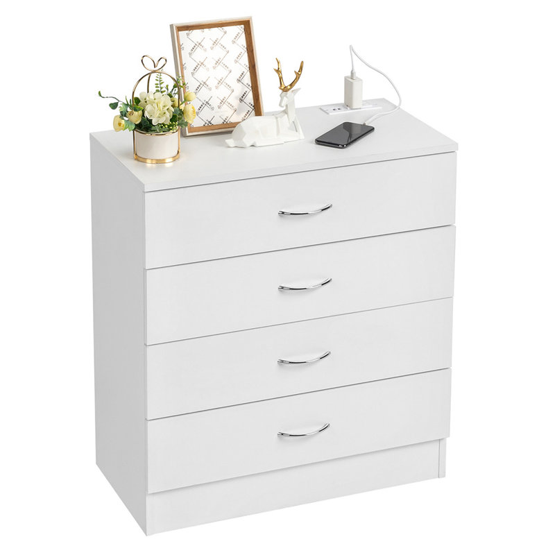 4-Drawer Nightstand With USB Ports And Outlet, White