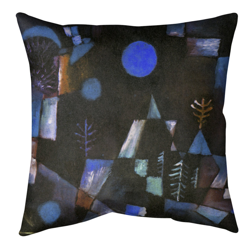 Coussin décoratif full moon, 20 po x 20 po, bleu, Faux lin