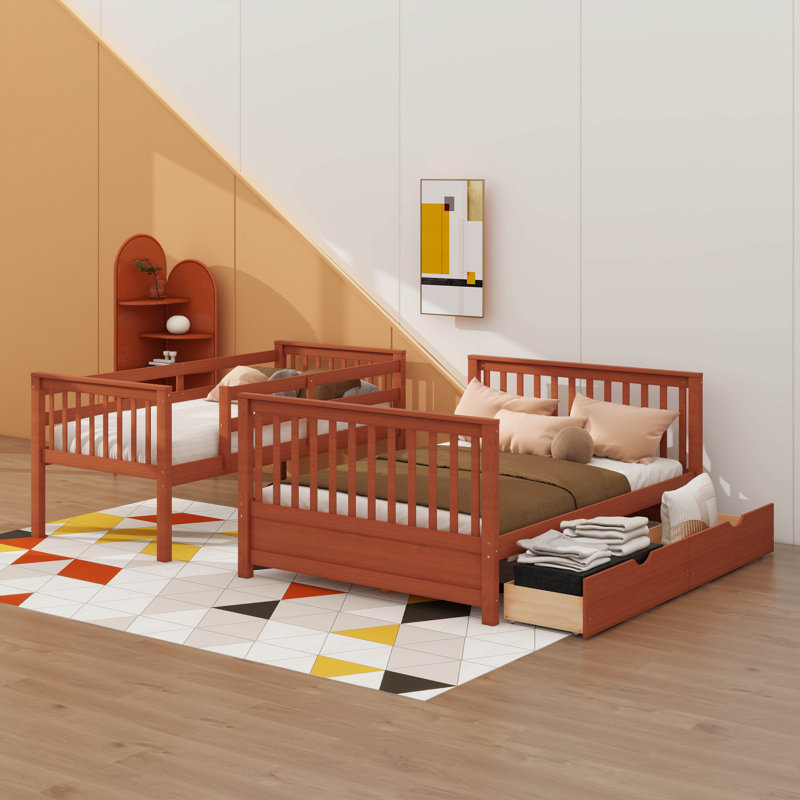 Twin-Over-Full Bunk Bed With  Ladders And Storage Compartments, Walnut