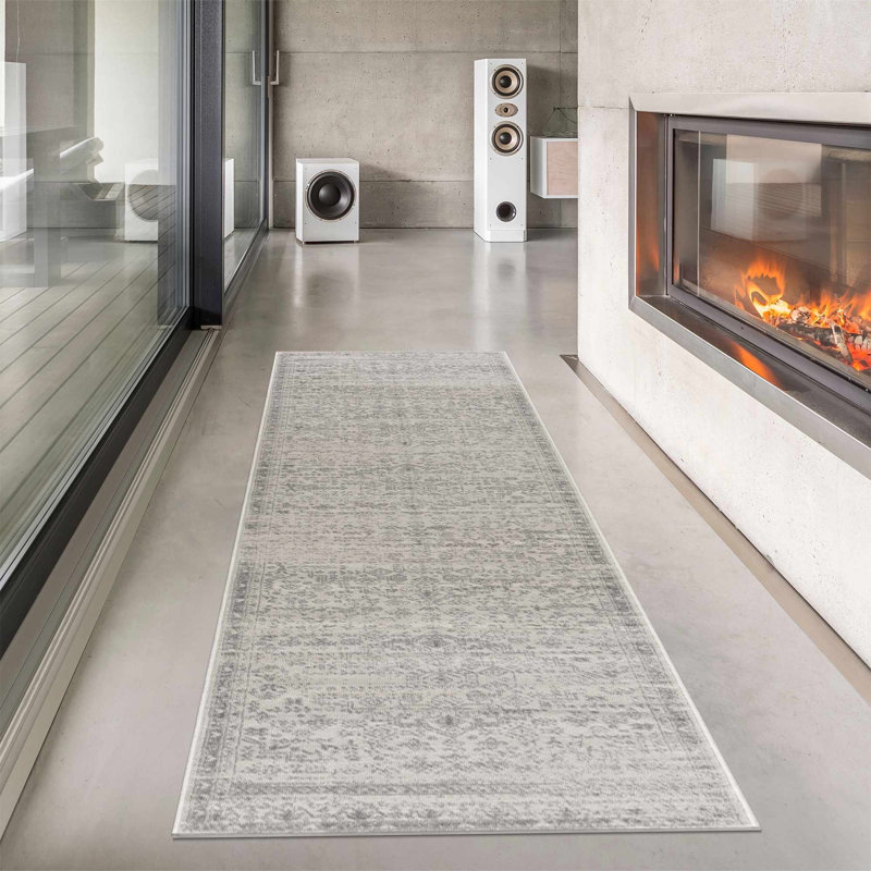 Cobien Traditional Performance Gray Area Rug, Runner 2'7" x 12'