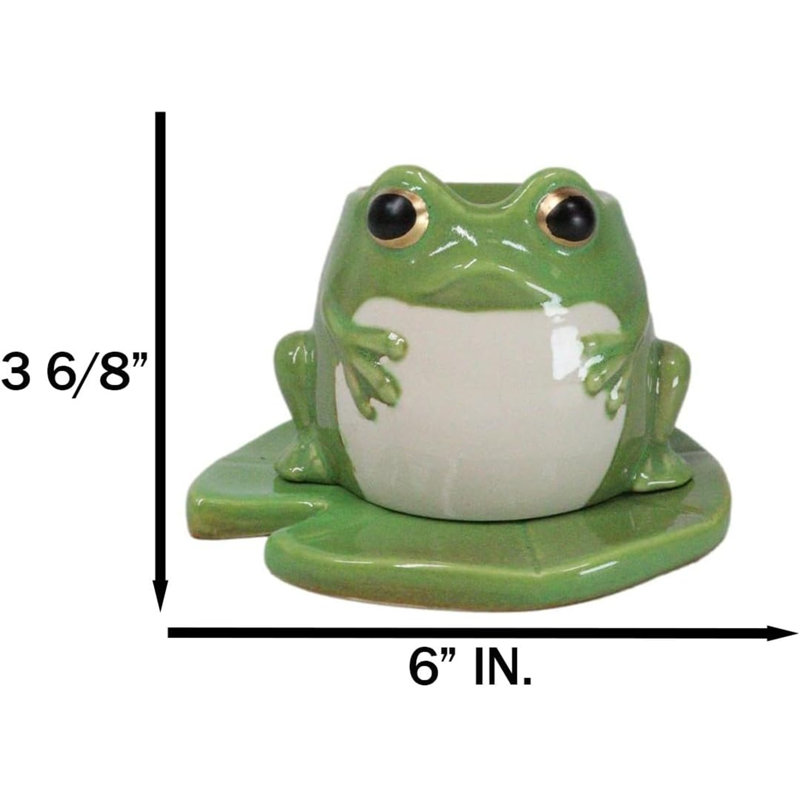 Whimsical Green Toad Frog On Lily Pad Ceramic Essential Oil Warmer Candle Holder