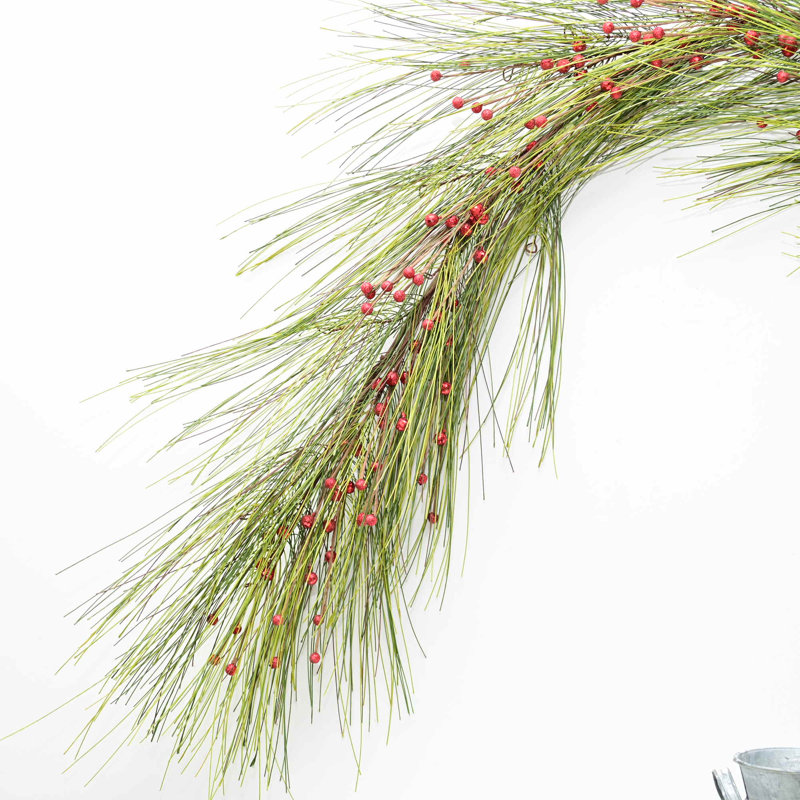 6 FT Artificial Farmhouse Garland For Mantle Door Fireplace, Greenery Grass Berry Garland For Winter Christmas Day Table Room Wedding Party Office Indoor Decor
