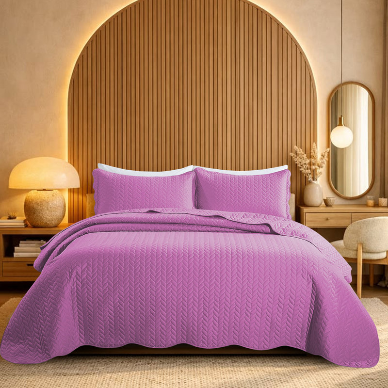 Ensemble d'édredon léger en microfibre avec taies décoratives Oxford, Édredon pour grand lit + 2 taies décoratives, Lilas