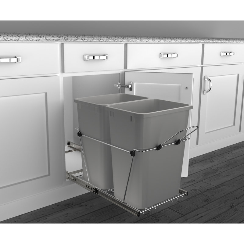 Poubelles coulissantes doubles Rev-A-Shelf pour la cuisine, Argent métallique, 27 pintes