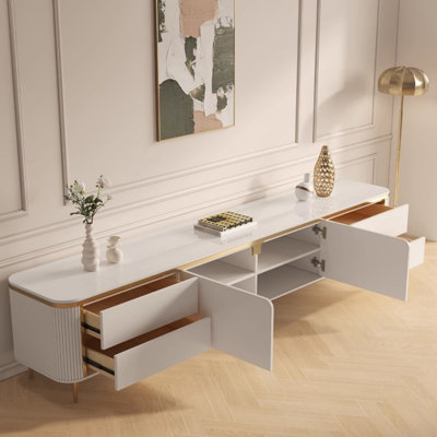 Light Luxury White Stone Solid Wood TV Stands