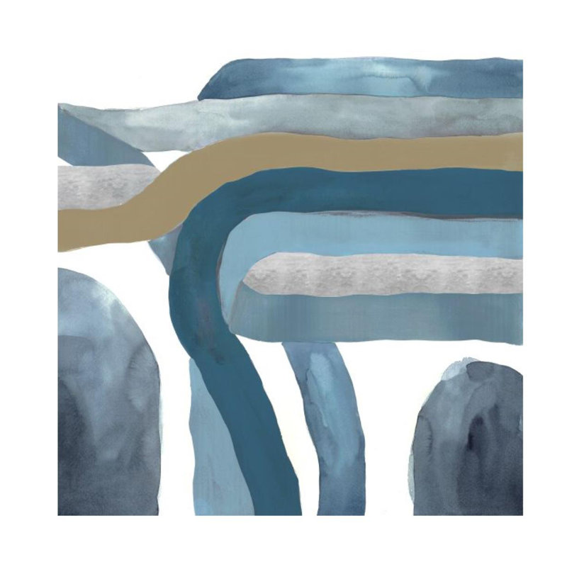 «Blue Crossing I» par Janice Sadler - Peinture, Couche de verre, H 36 po x l 36 po