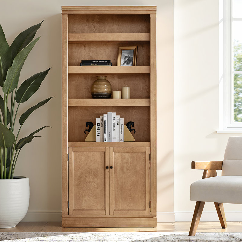 Eduardo 78"H X 33.5"W Transitional Solid Wood Frame Bookcase with Multi-Purpose Shelf, Oak