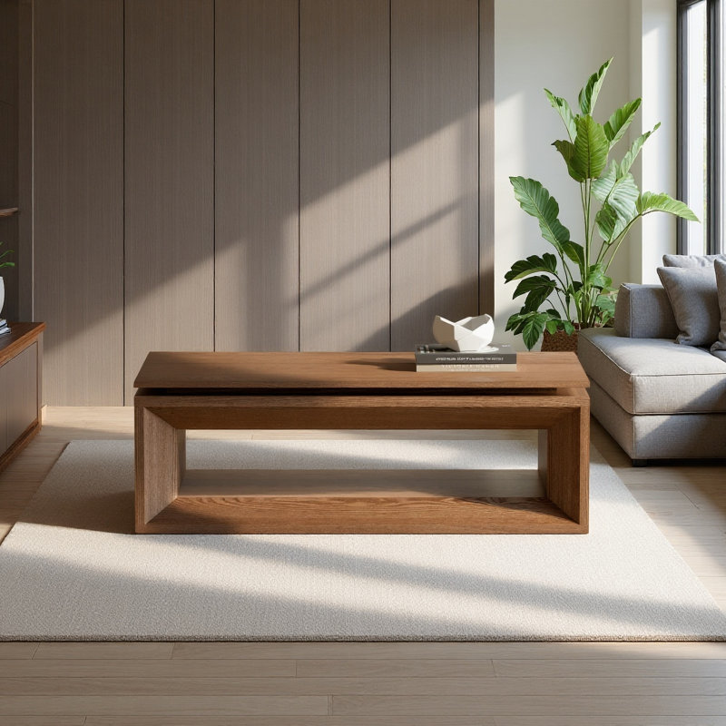 Table basse à plateau relevable de 43,5 po avec rangement et hauteur réglable, table basse moderne avec placage en bois massif pour le salon