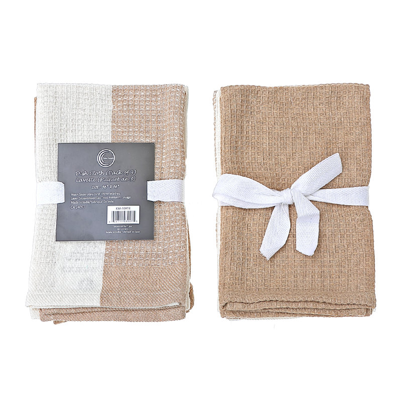 Cotton Waffle Kitchen Towel Linen Set, Taupe