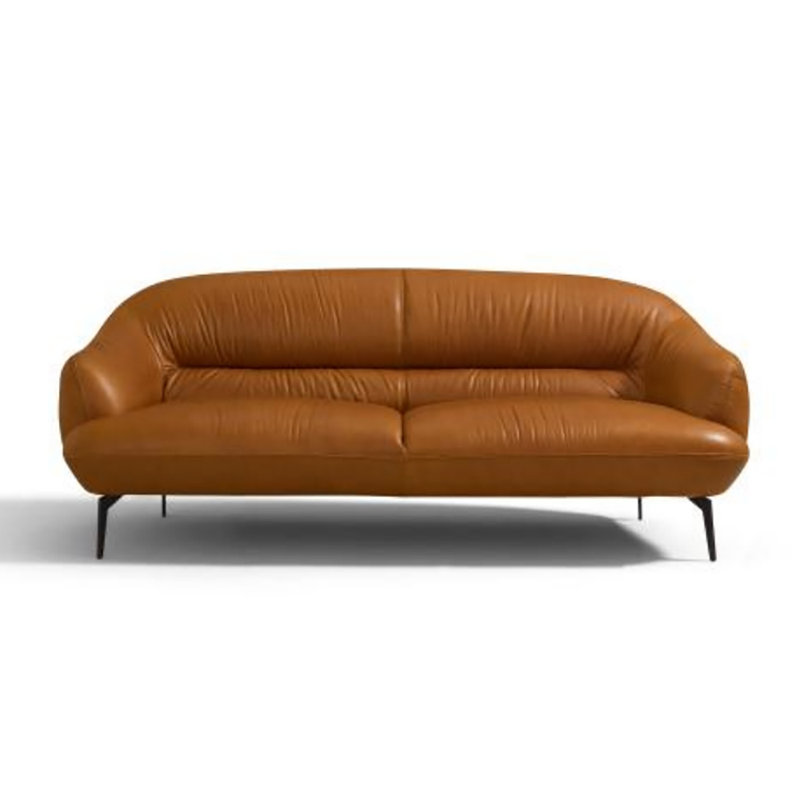 Canapé à accoudoirs encastrés en cuir véritable 88 po Catera, Cognac, H 35 po x l 88 po x P 38 po