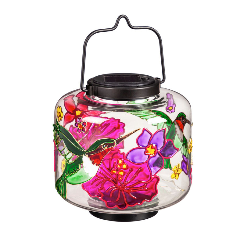 Lanterne solaire en verre avec art colibri