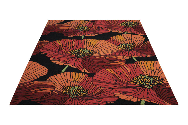 Atalanta Hand-Hooked Black/Red Rug, Rectangle 1'9" x 2'9"