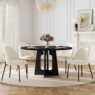 Ensemble de table de salle à manger en bois aggloméré noir 47,24 po 47/24 po, chaises de salle à manger blanches Boucle, ferme moderne pour cuisine, salle à manger, salon