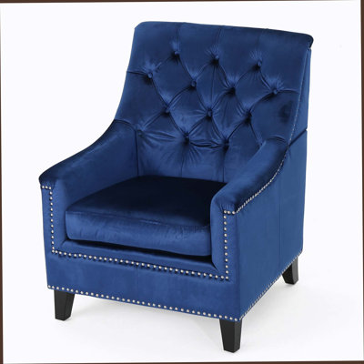 Velvet Tufted Club Chair, Navy Blue