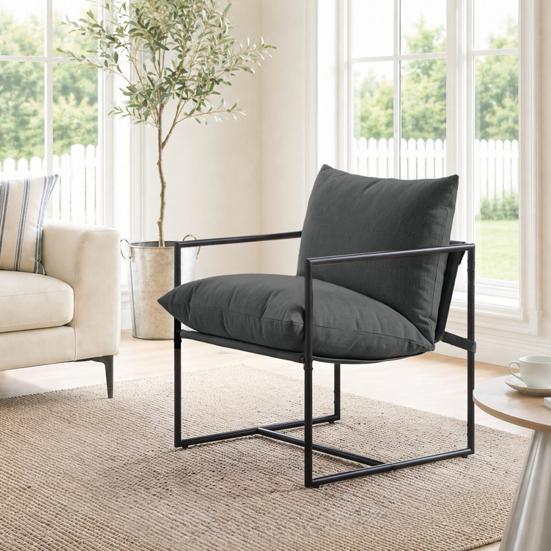 Chaise d'appoint Sling, fauteuil d'intérieur avec cadre en métal, gris foncé
